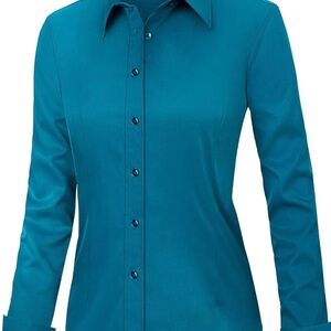 Elegant Teal Button-Down Women's Shirt
